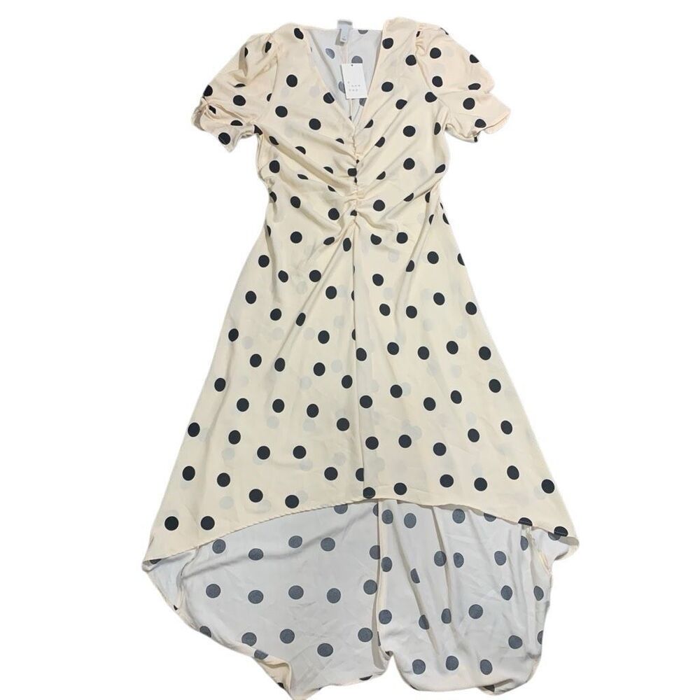 A new day Womens Large midi/maxi dress ruching puff sleeves high low Cream NWT